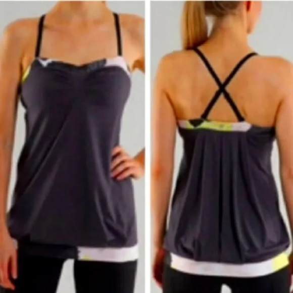 Lululemon Pure Focus Tank 2 Citron Tinted Canvas Black Gray Top Flowing Size 4 - Picture 1 of 10